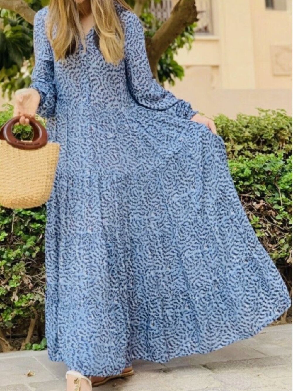 Zara Blue Black Angel Maxi Dress S • Tiered Voluminous Long Sleeve • Boho Romant